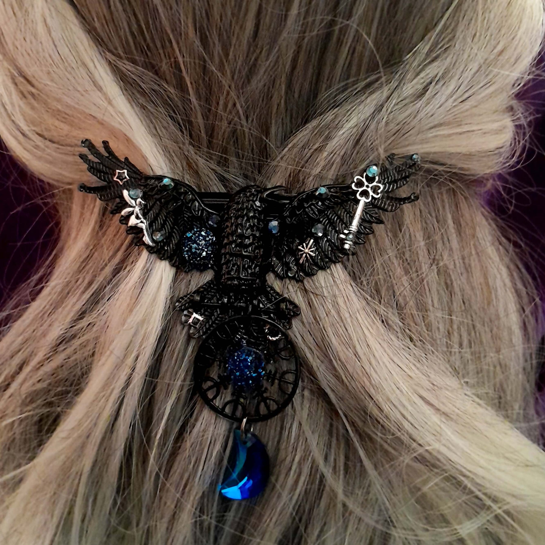 Black Raven Crow Druzy Gemstone Hairclip