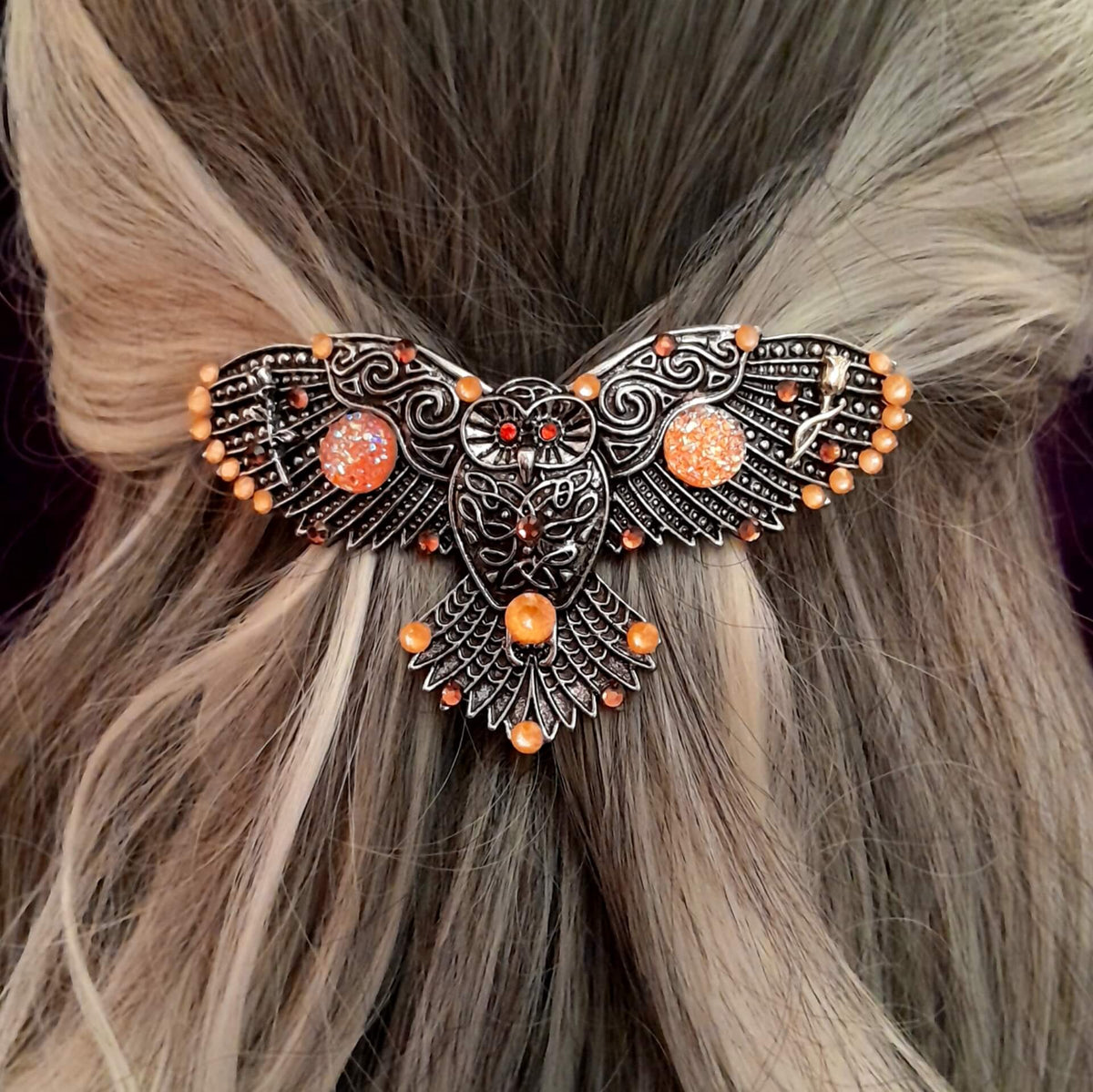 Orange Druzy Gemstones Owl Hairclip