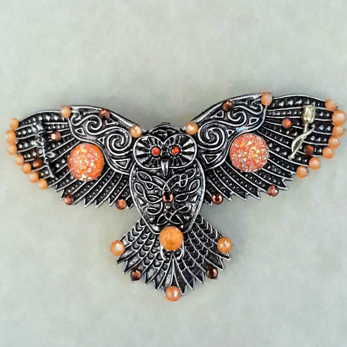 Orange Druzy Gemstones Owl Hairclip