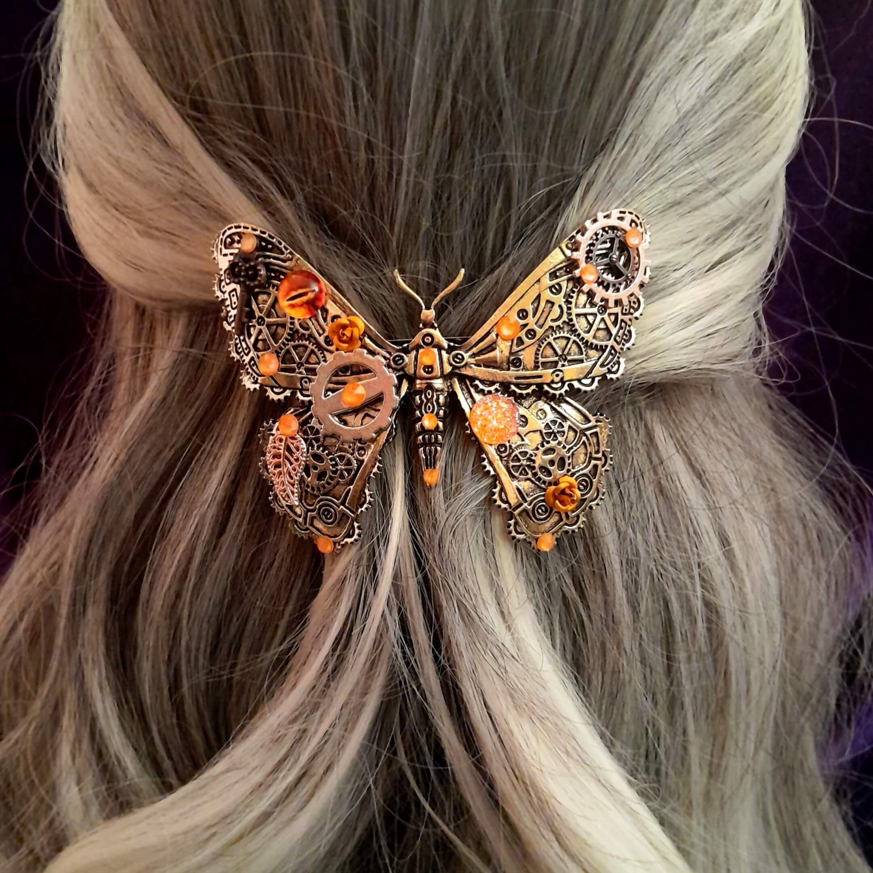 Orange Druzy Gemstone Butterfly Hairclip