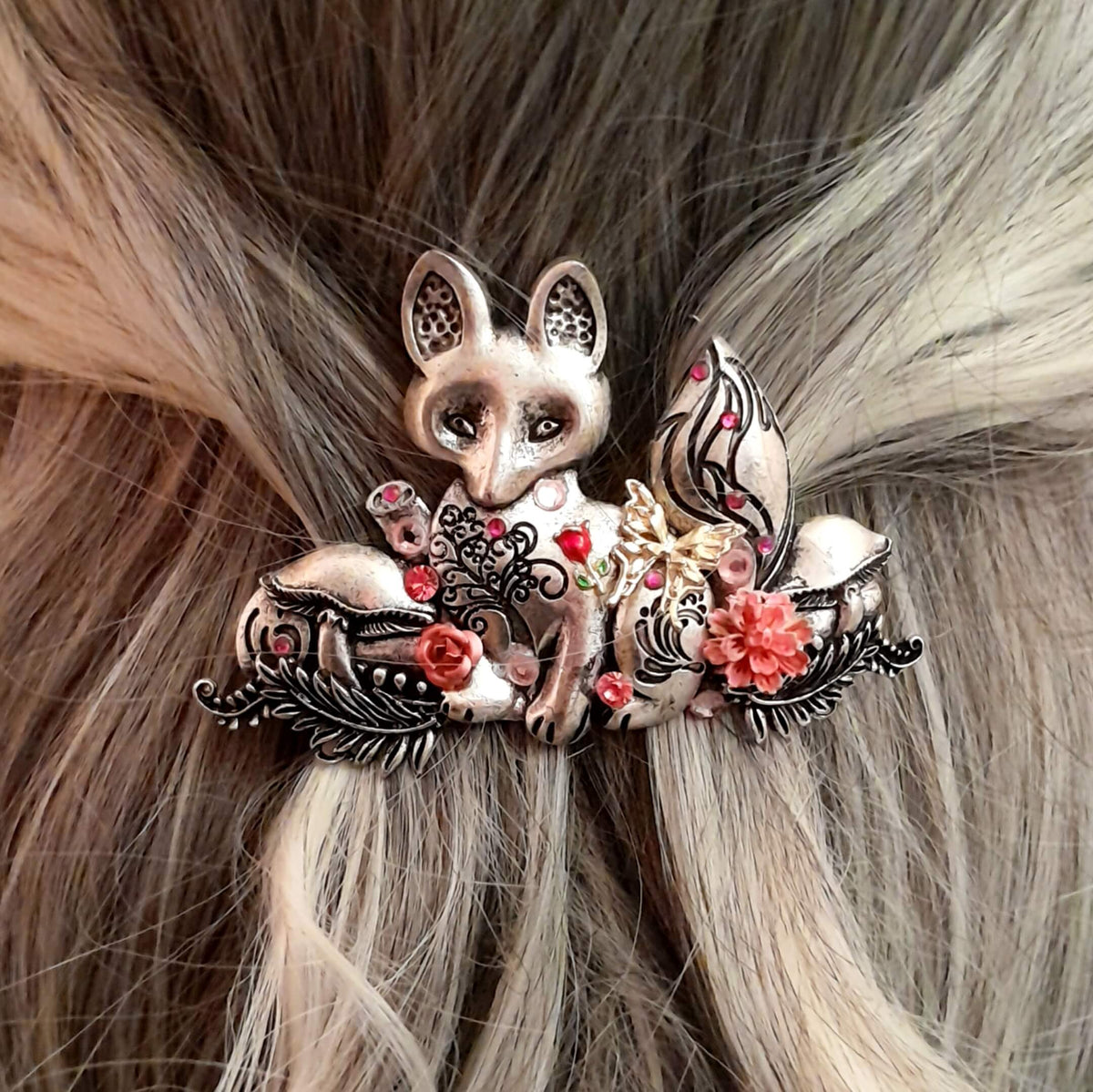 Silver Fox Floral Pink Hairclip