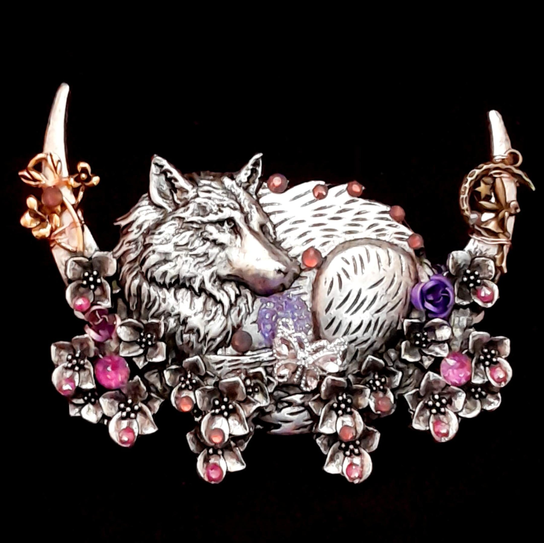 Wolf Hairclip Purple Druzy Gemstones & Crystals