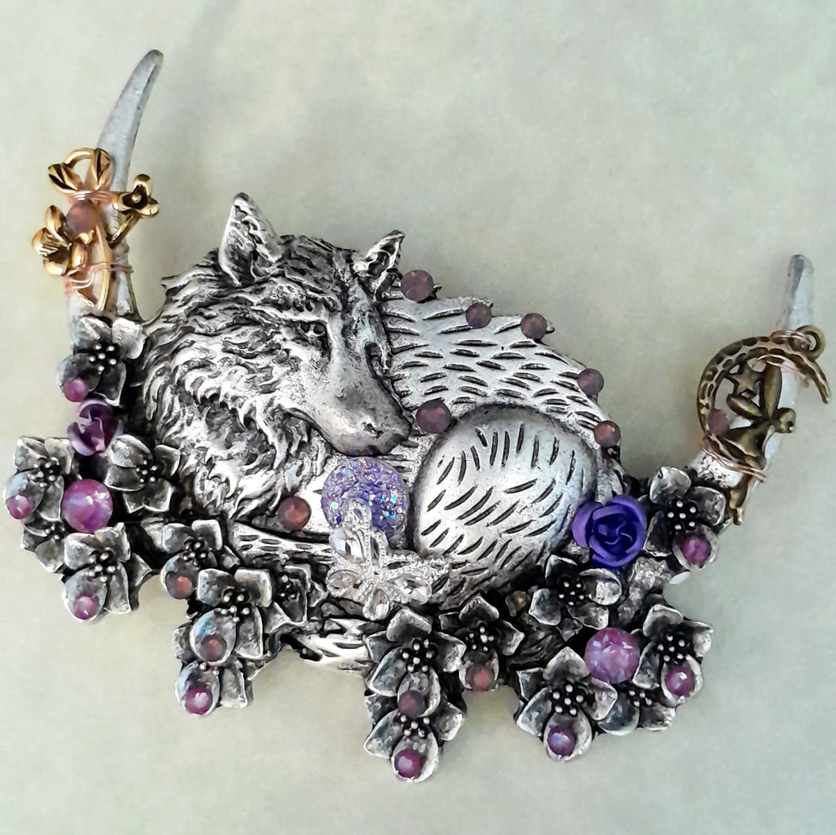 Wolf Hairclip Purple Druzy Gemstones & Crystals