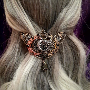 Cat Moon Large Black Crystal Hairclip