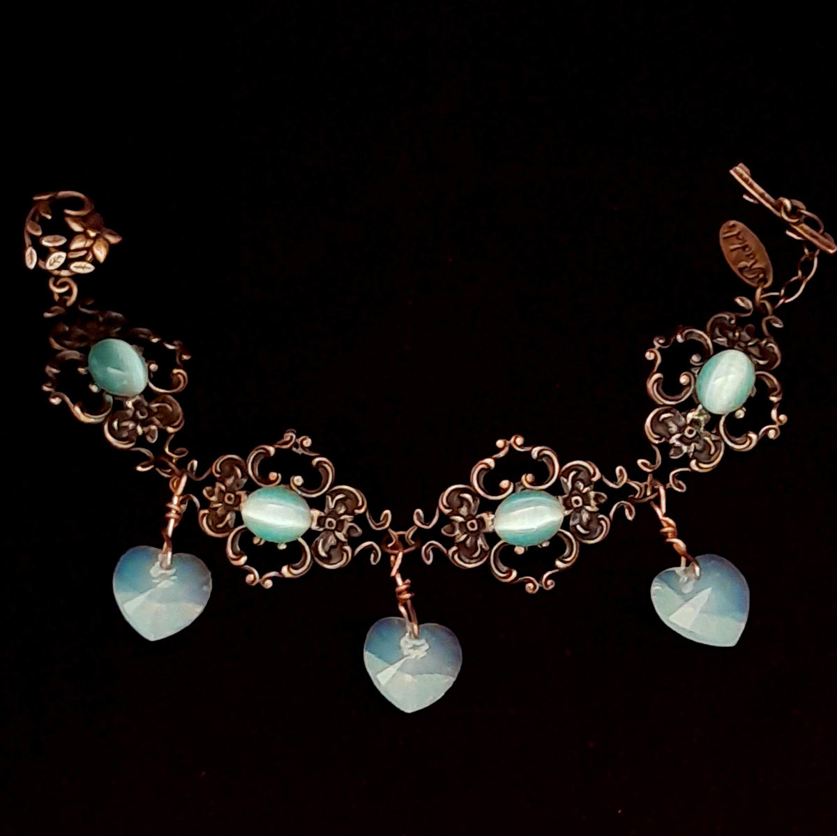 Mint Green Crystal Victorian Style Heart Bracelet