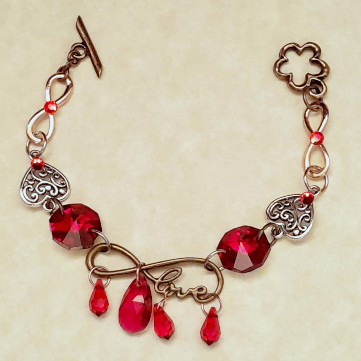 Red Crystal Eternity Heart Bracelet