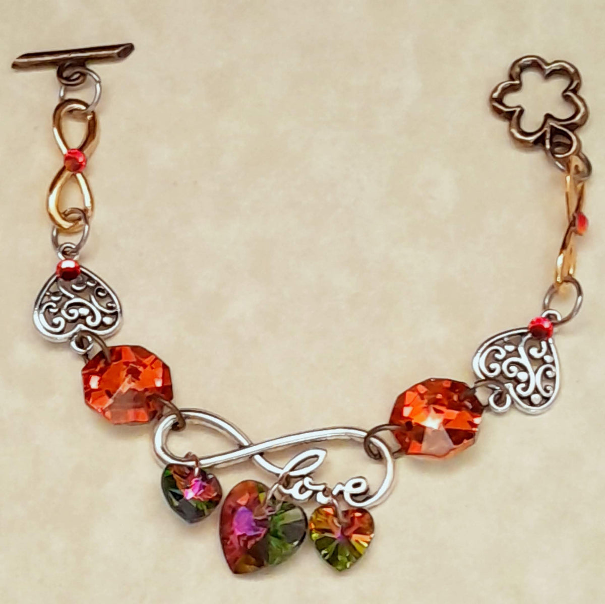 Eternity Orange Crystal Volcano Hearts Bracelet