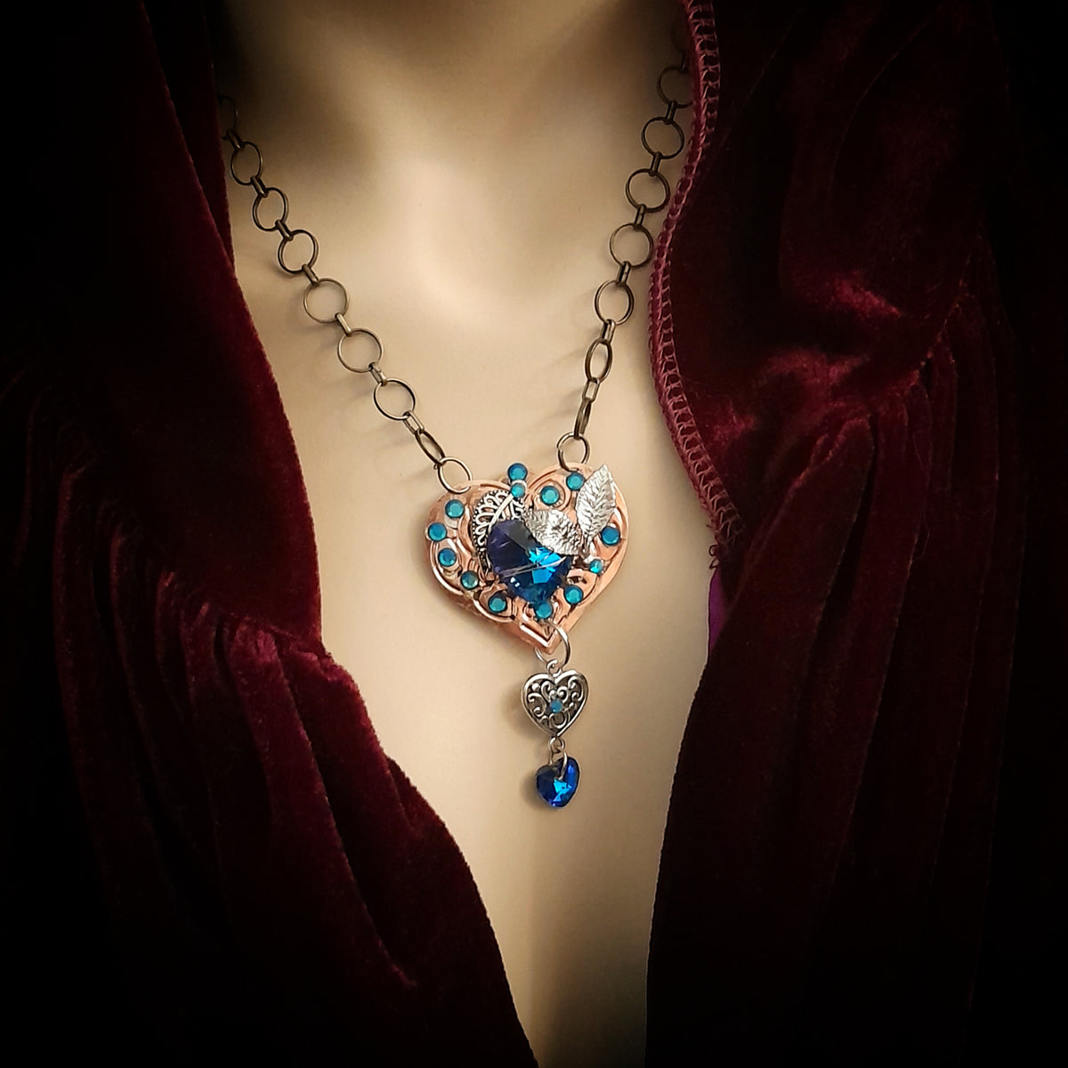 Sapphire Blue Hearts Necklace