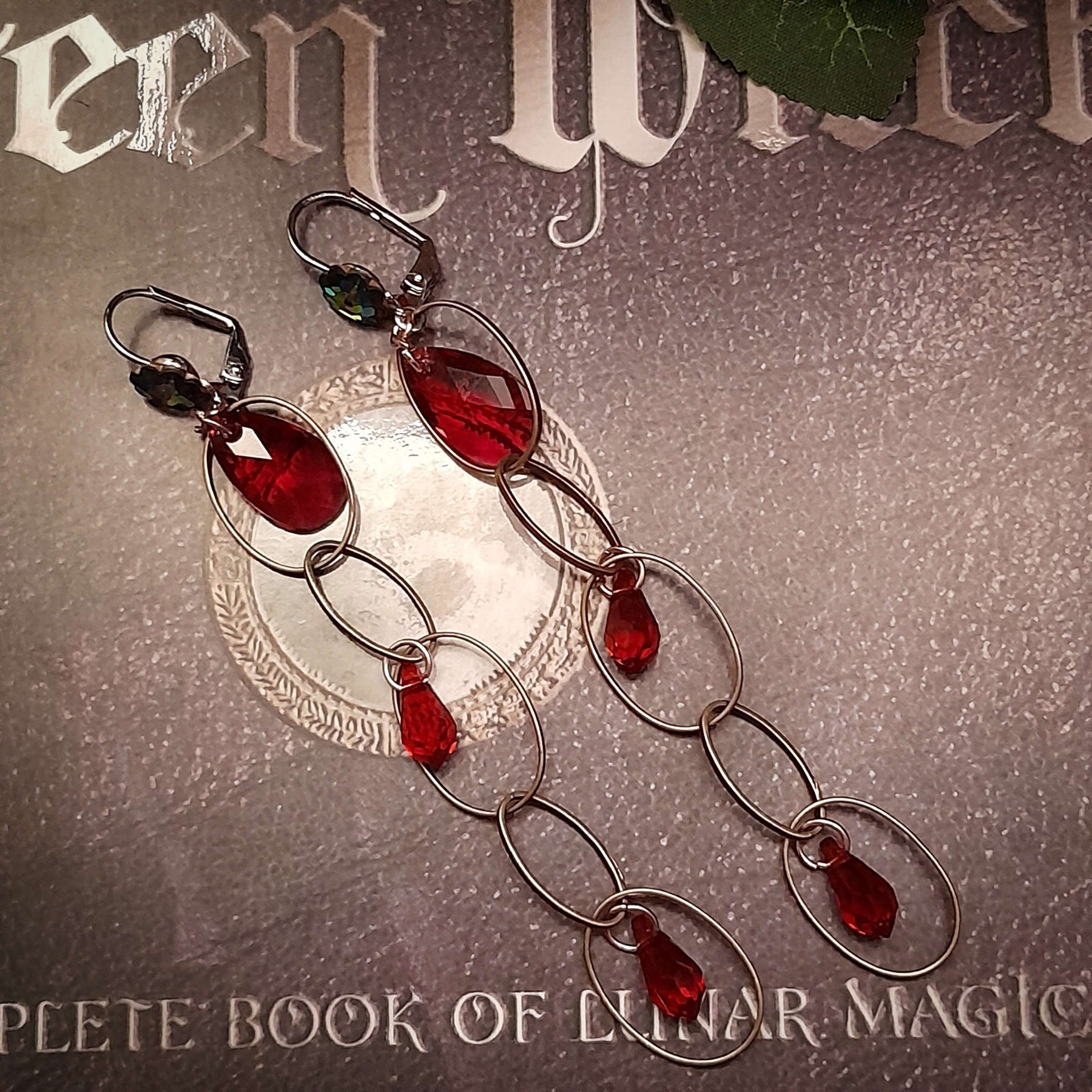 Long Dangle Red Crystal Earrings