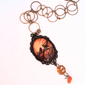 Pumpkin & Birds Cabochon Necklace