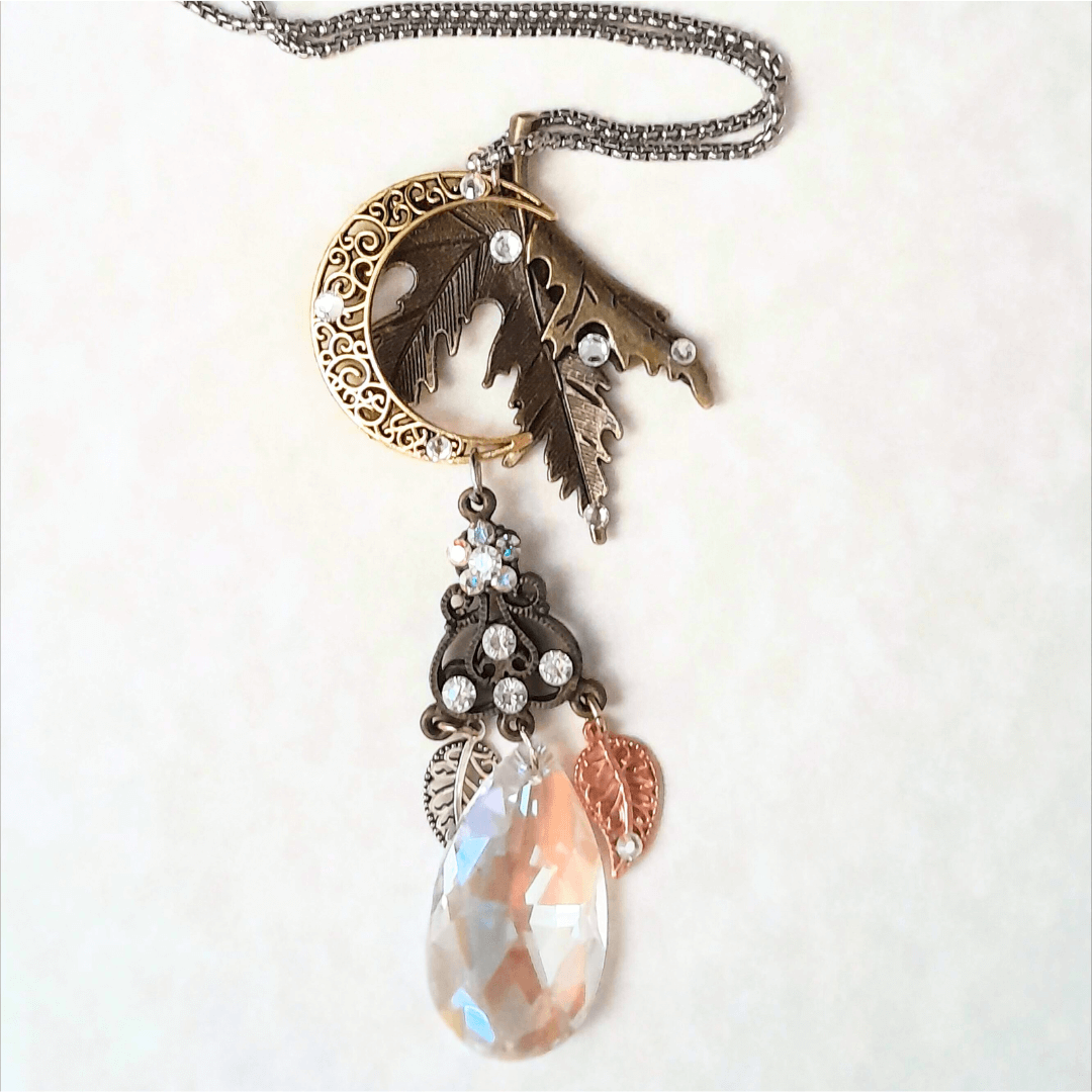 Maple Leaf & Moon Crystal Necklace