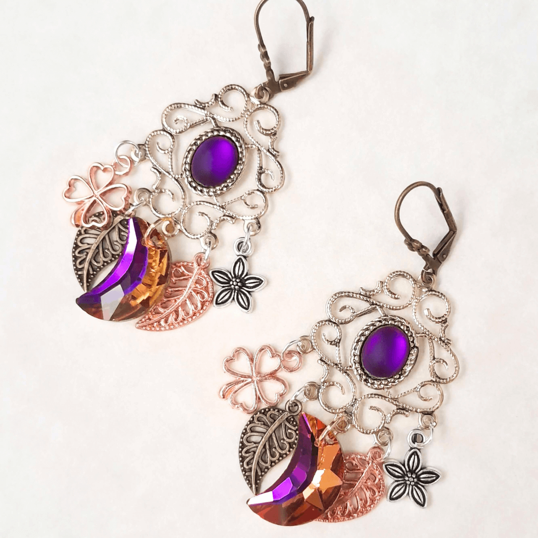 Purple Crystal Chandelier Earrings