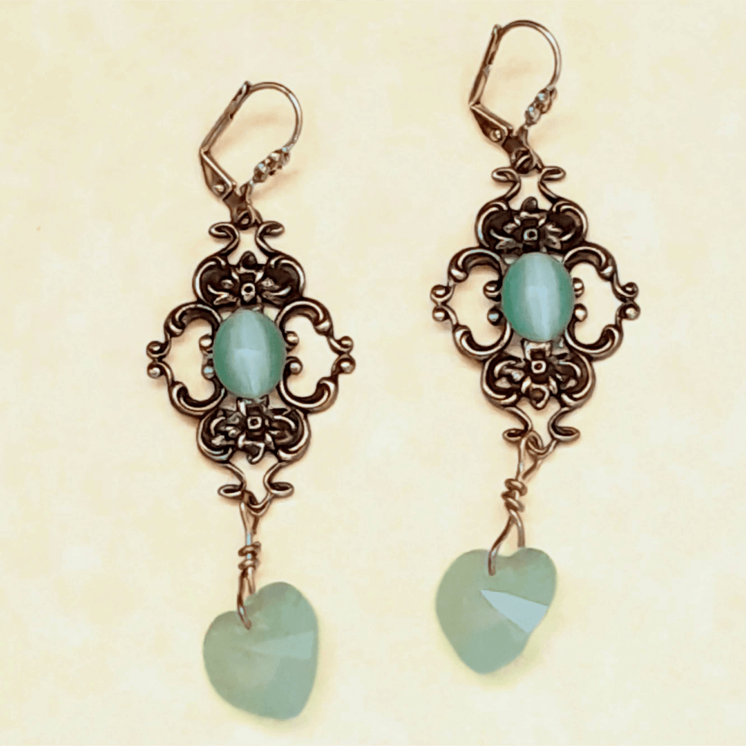 Mint Green Crystal Victorian Style Earrings