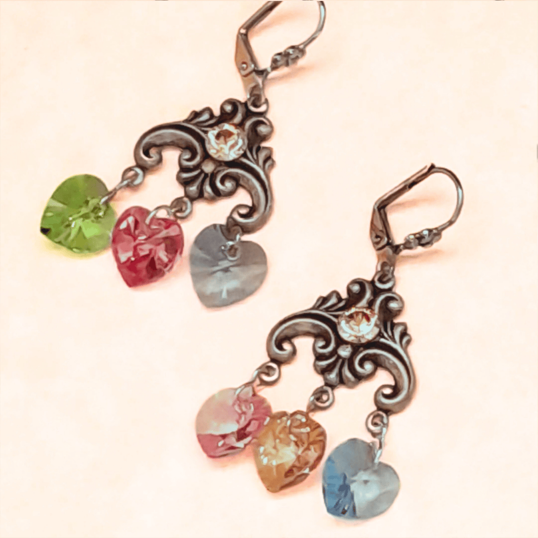 Multicolor Heart Crystal Earrings