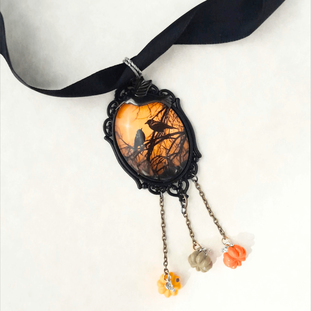 Birds & Pumpkins Cabochon Necklace