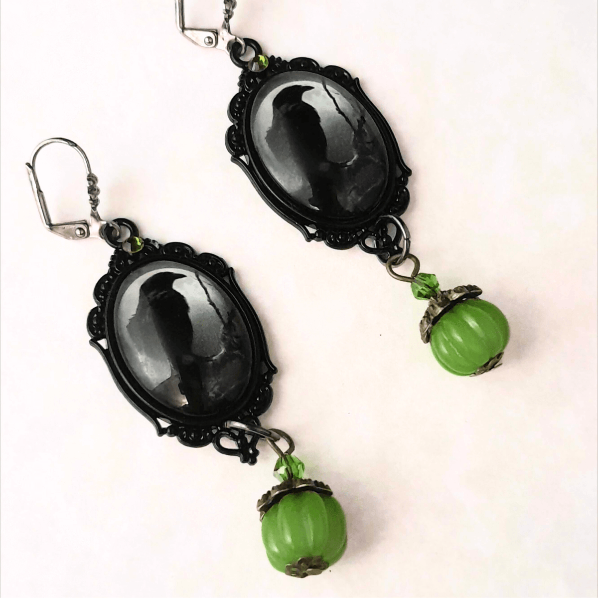 Black Crow & Pumpkin Earrings