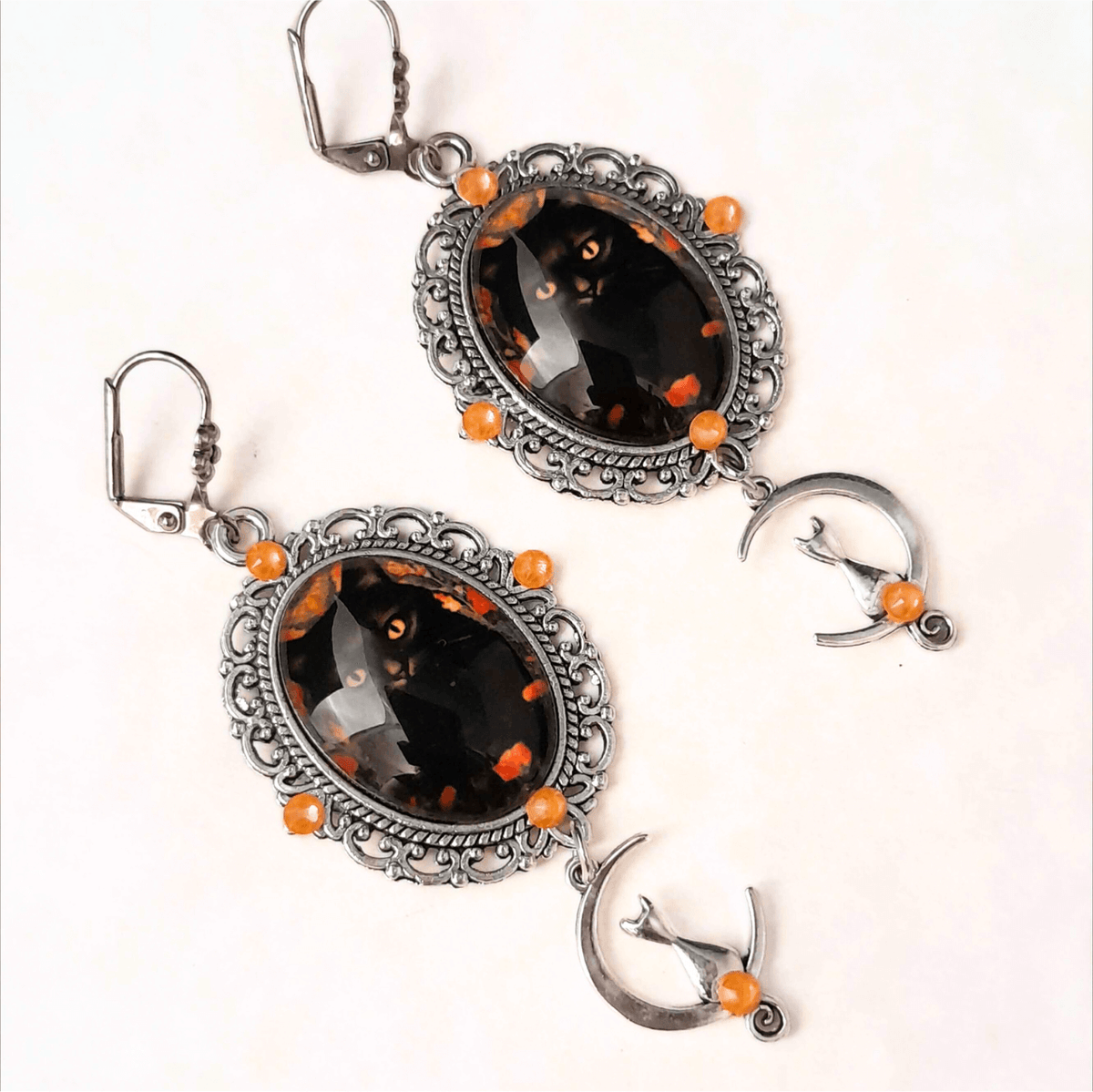 Cat Moon Cabochon Earrings