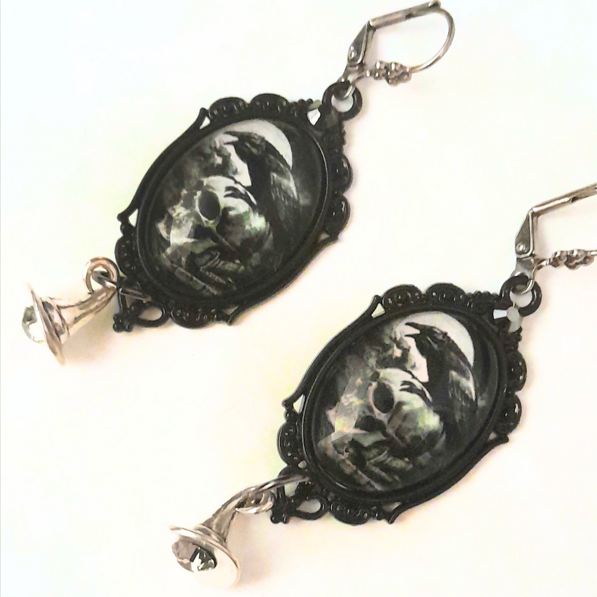 Crow & Skull Witchy Cabochon Earrings