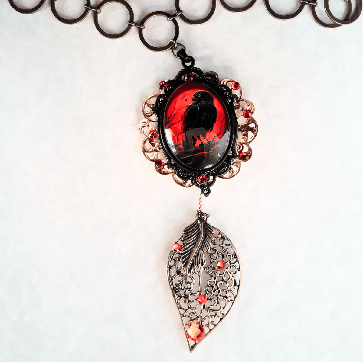 Red Crow Cabochon Statement Necklace