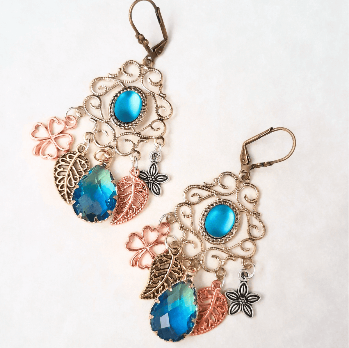 Teal Crystal Chandelier Earrings