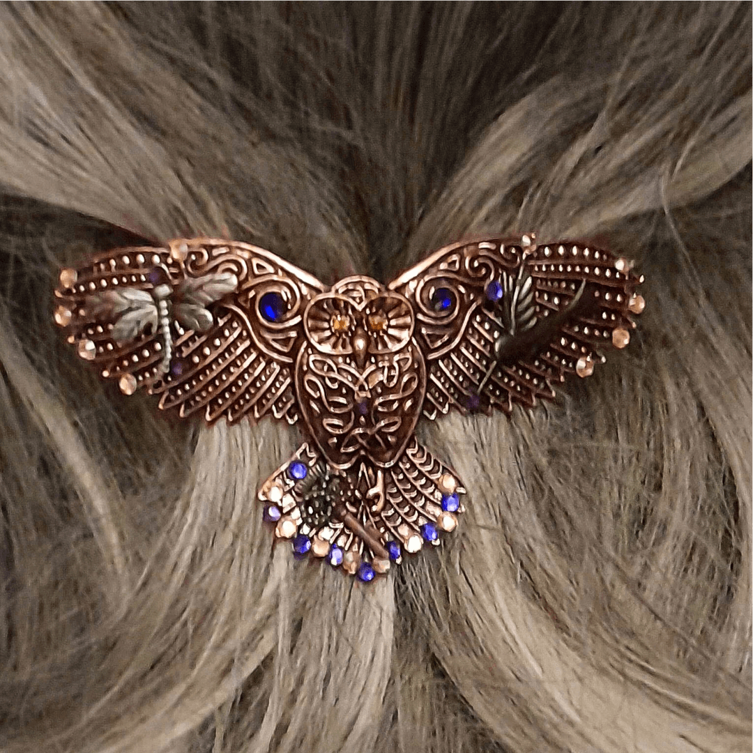 Hairclip Rose Gold Owl Purple Crystals