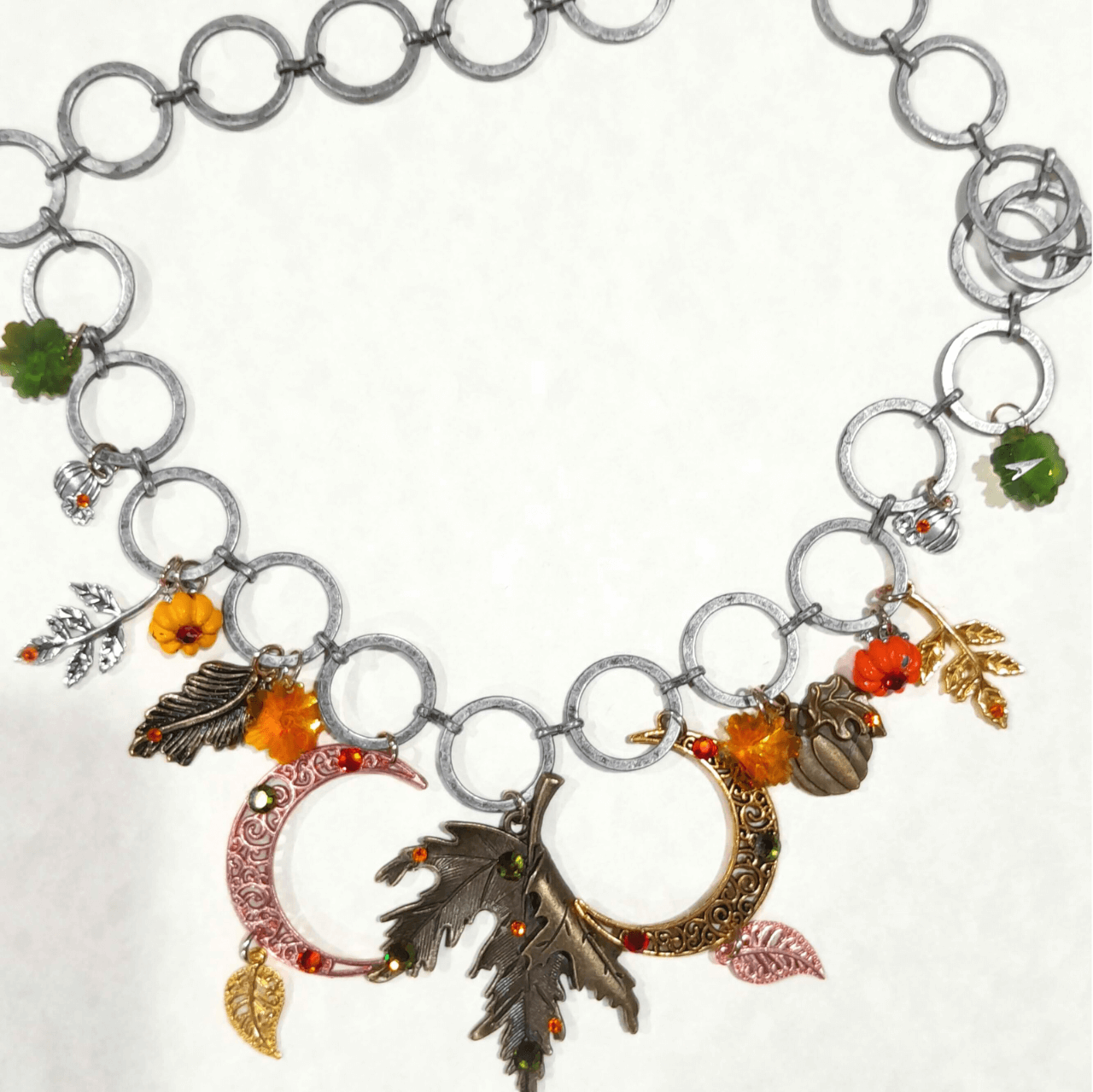 Crescent Moons Maple Leaf Nature Necklace