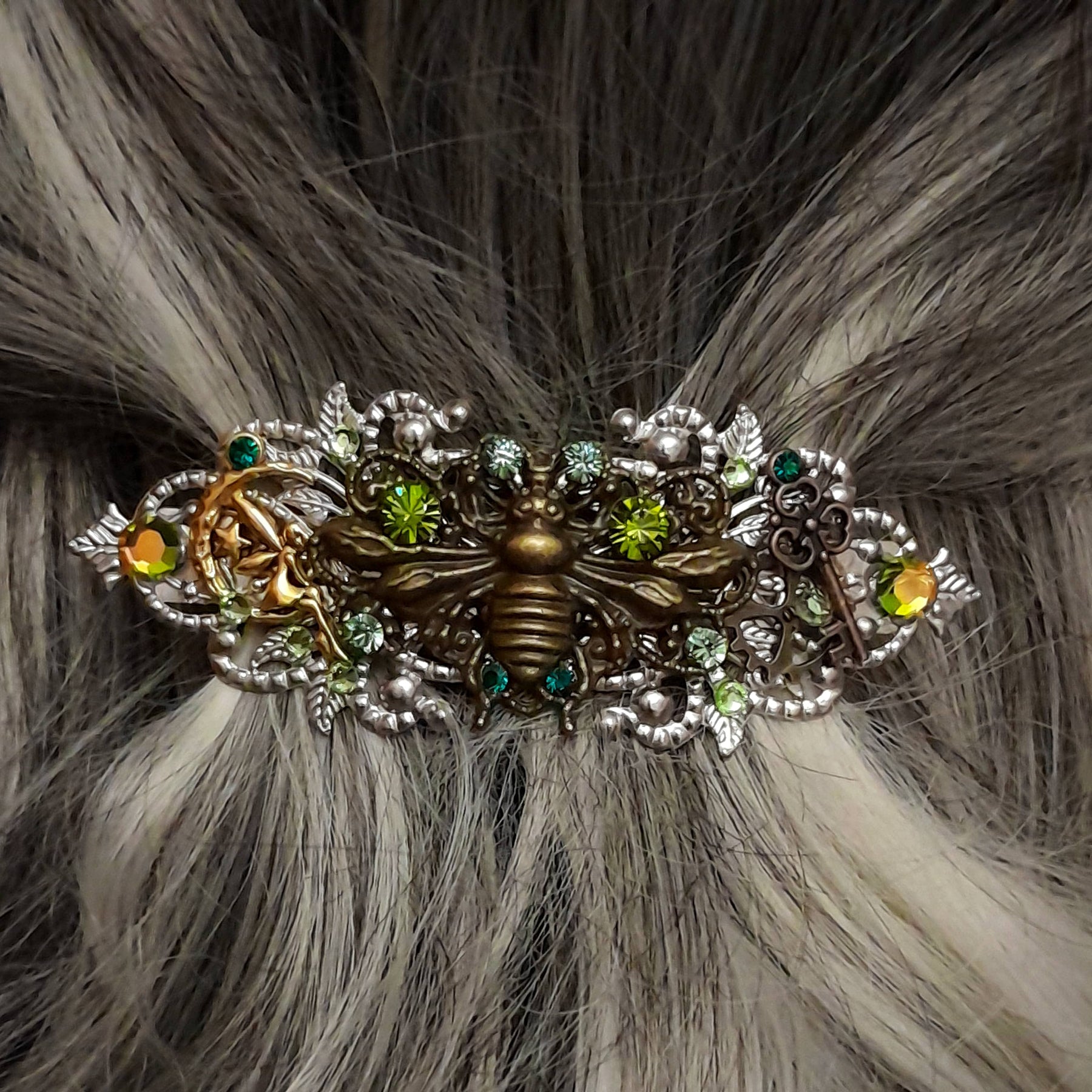 Green Hairclip Honey Bee Barrette