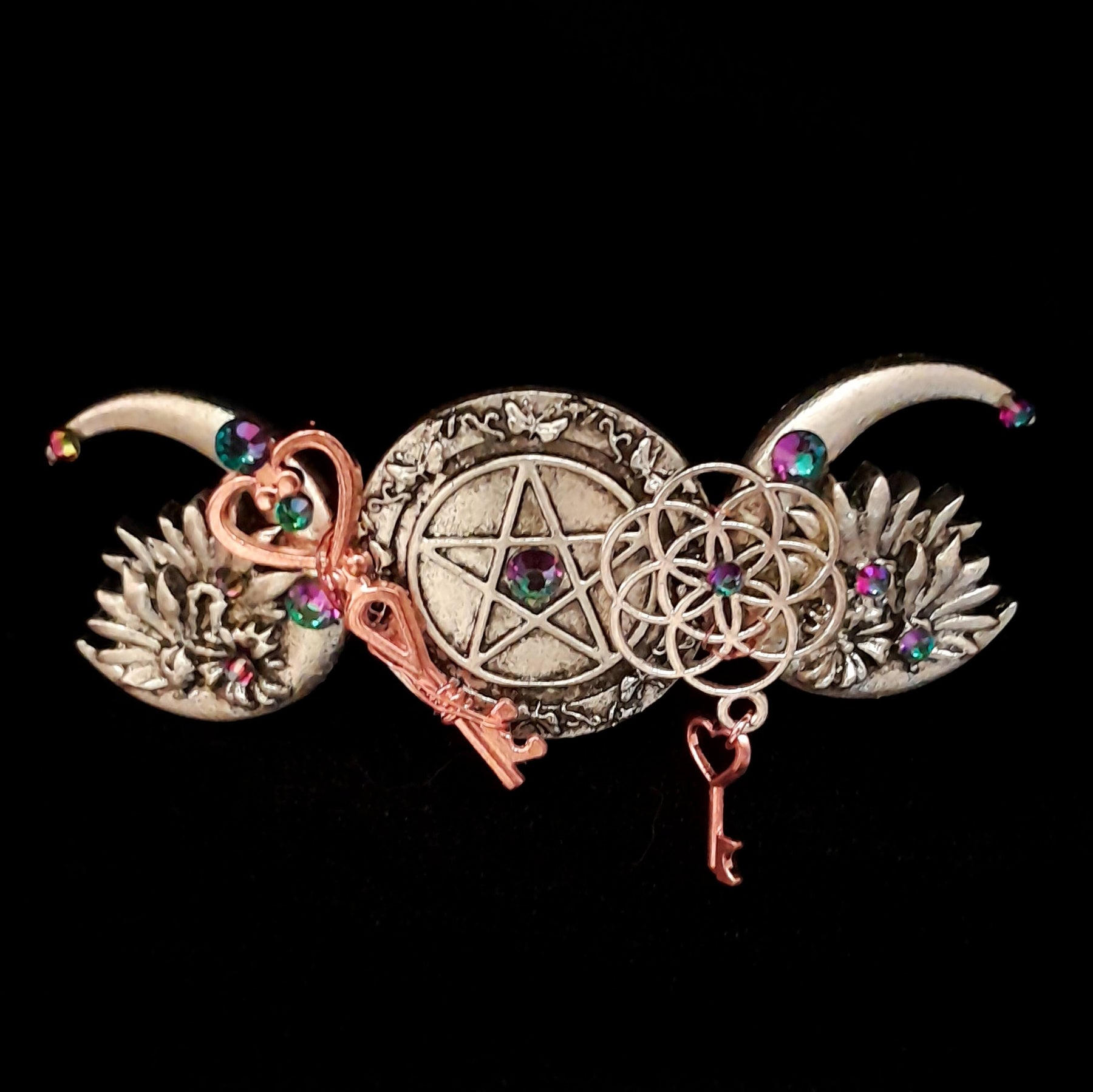 Witchy Hair Clip Moon Pentagram Boho Barrette