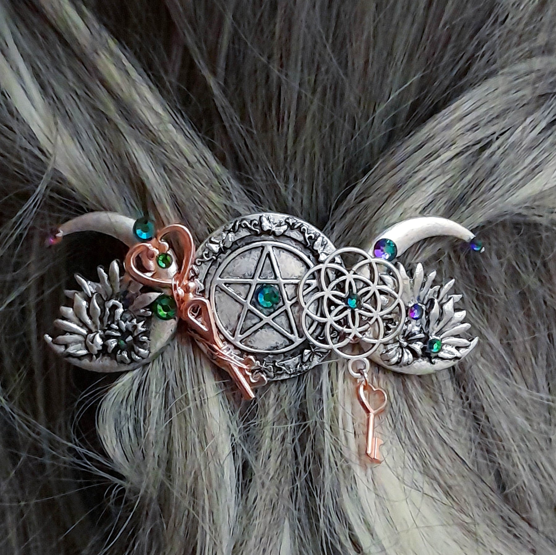 Witchy Hair Clip Moon Pentagram Boho Barrette