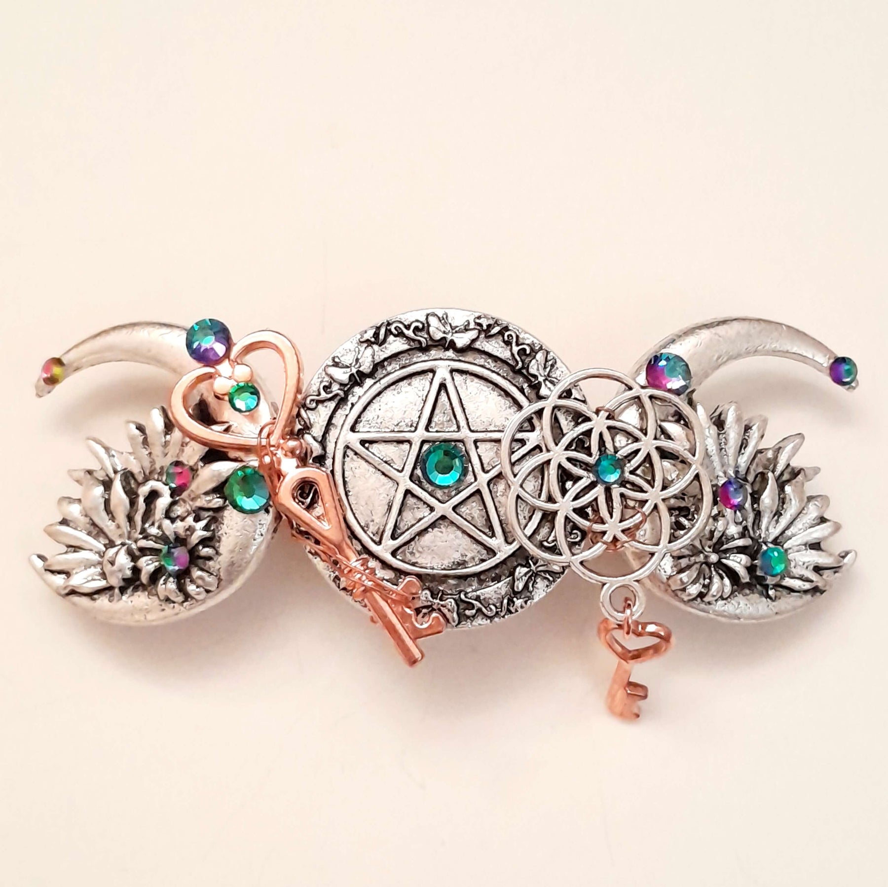 Witchy Hair Clip Moon Pentagram Boho Barrette