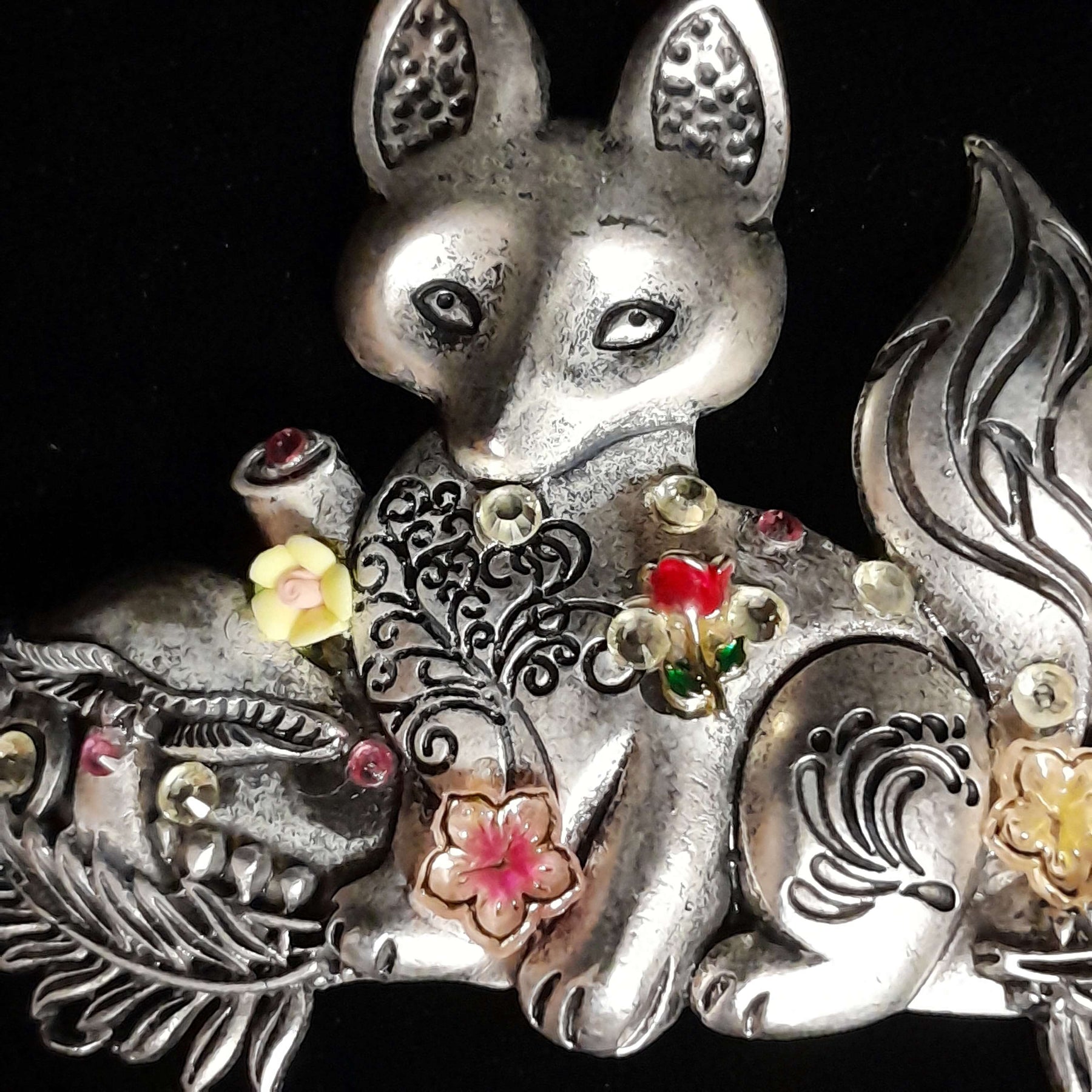 Fox Hairclip Crystal Flower Barrette