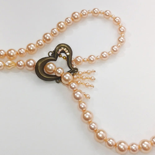 Long Pearl Lariat Heart Necklace