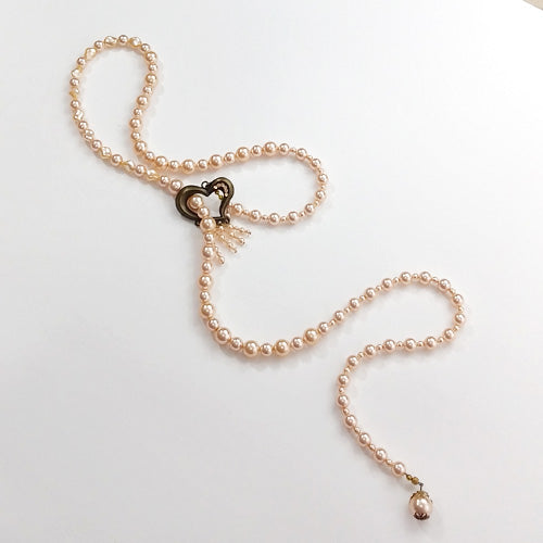 Long Pearl Lariat Heart Necklace