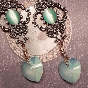 Mint Green Crystal Victorian Style Earrings