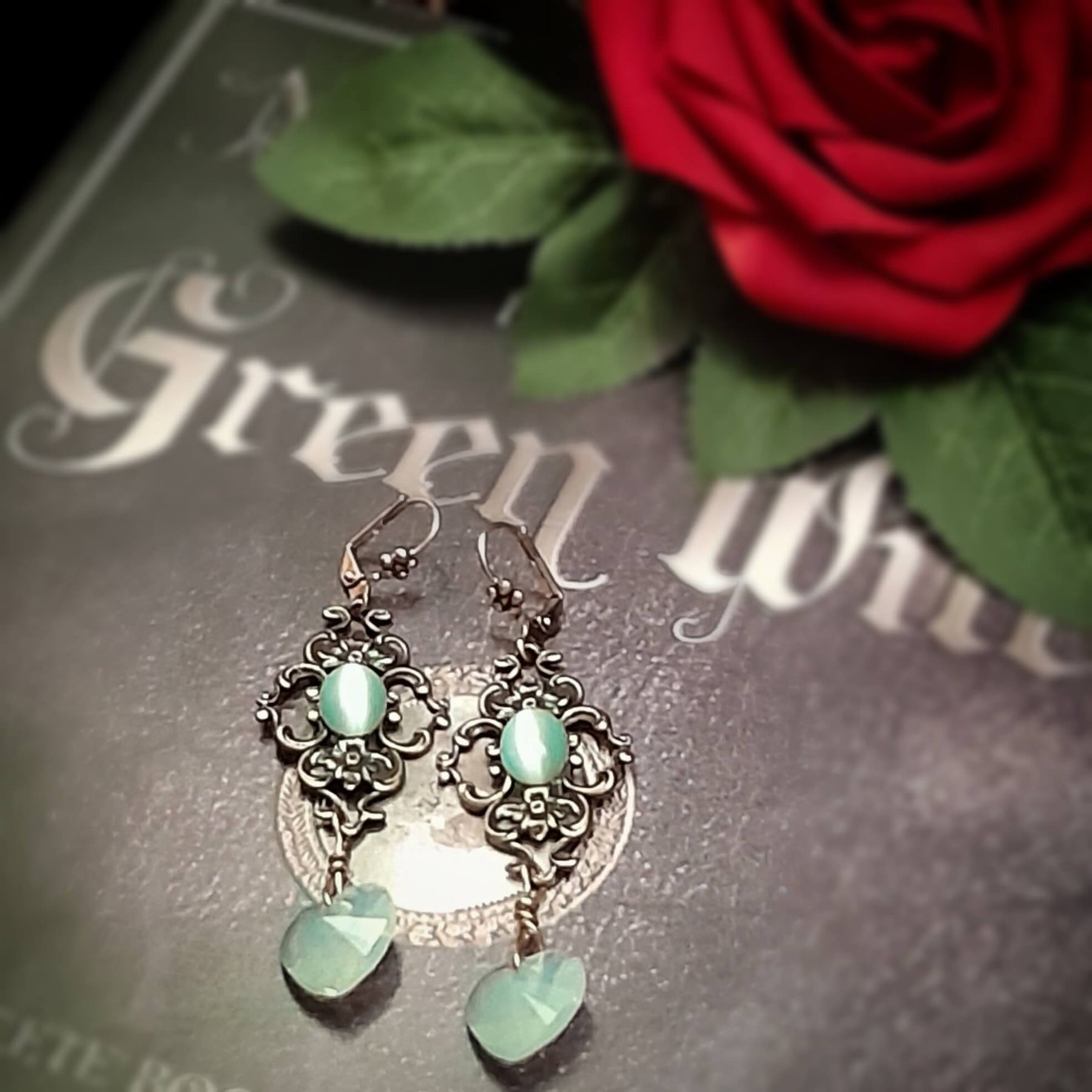 Mint Green Crystal Victorian Style Earrings