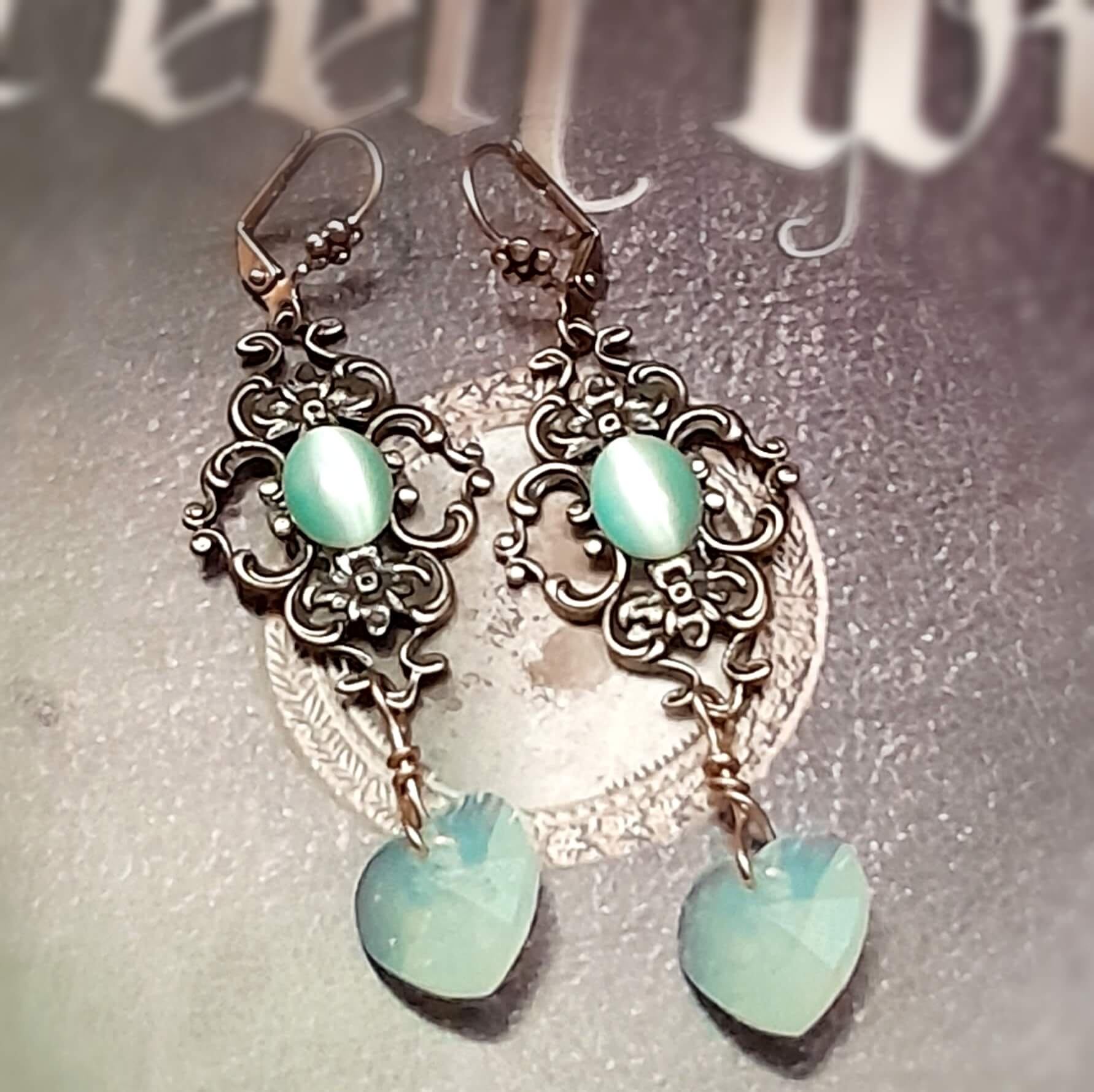 Mint Green Crystal Victorian Style Earrings