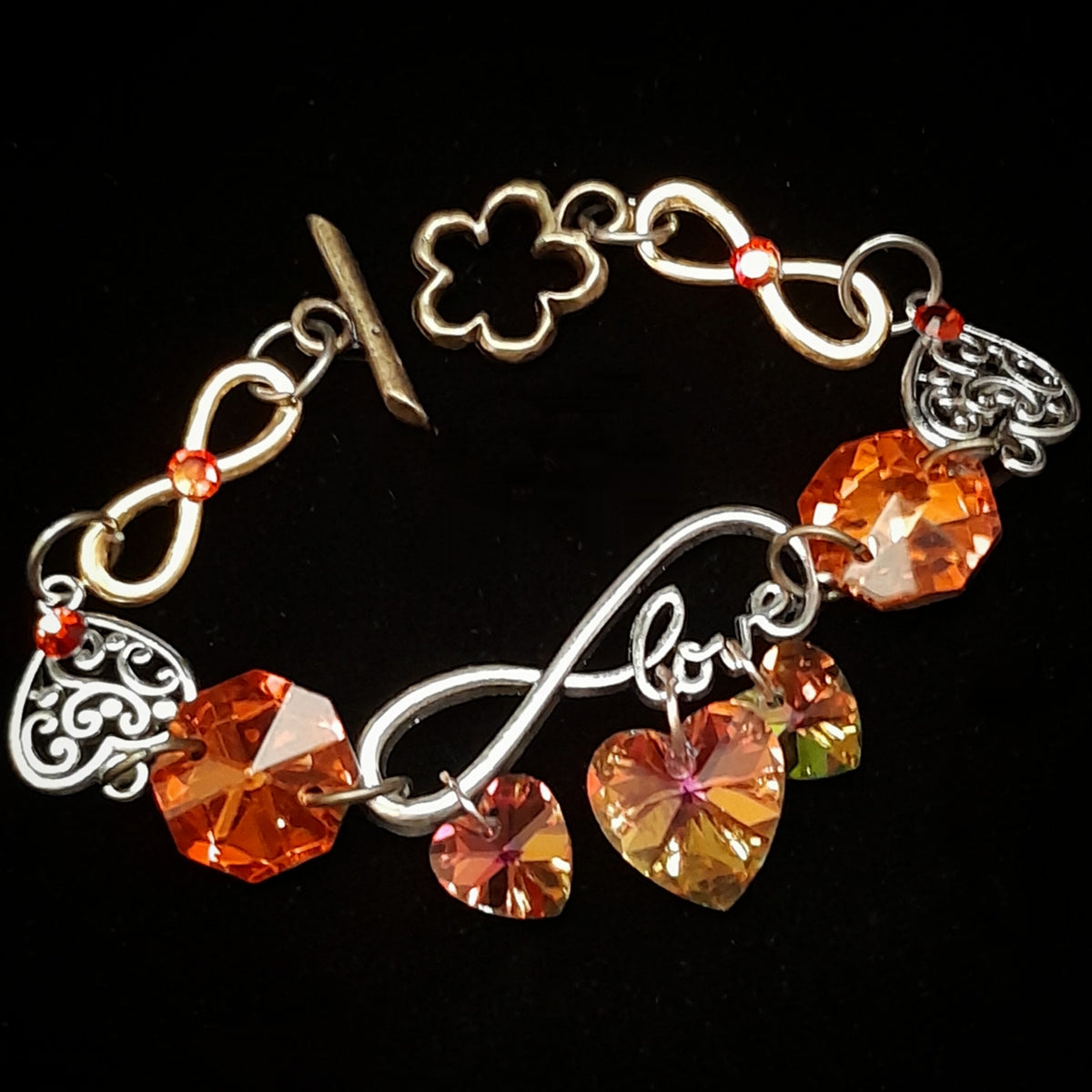 Eternity Orange Crystal Volcano Hearts Bracelet