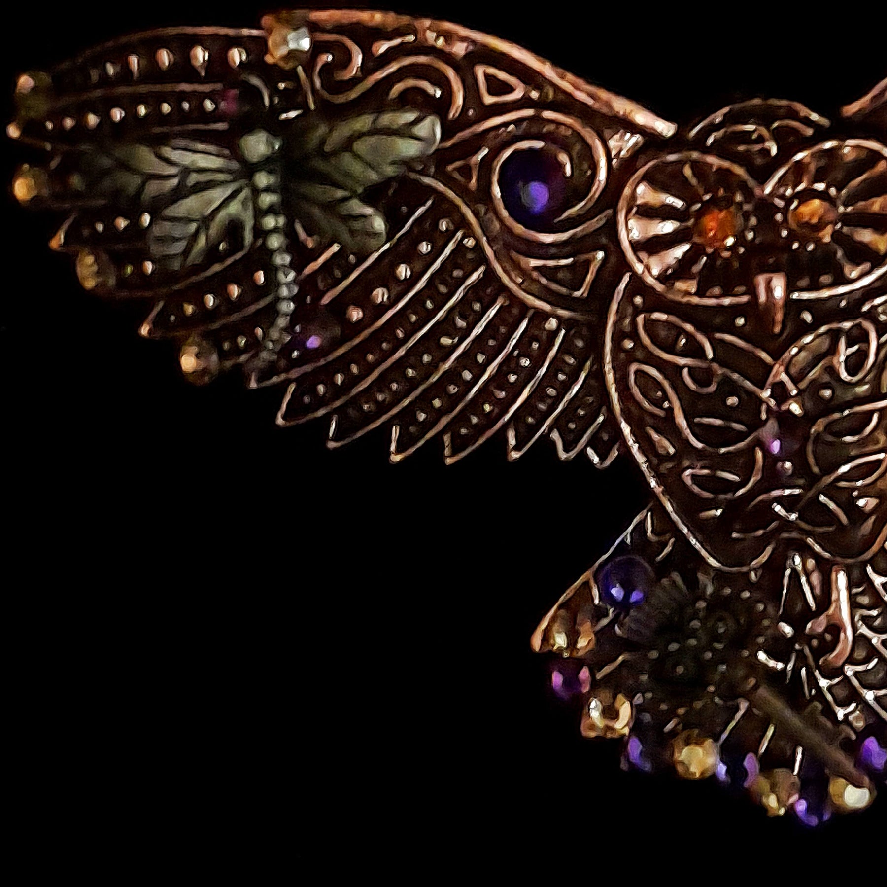 Hairclip Rose Gold Owl Purple Crystals