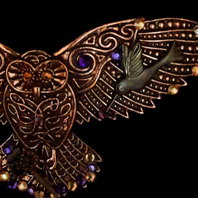 Hairclip Rose Gold Owl Purple Crystals