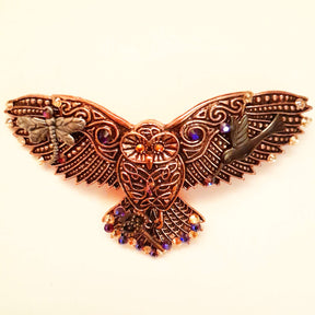 Hairclip Rose Gold Owl Purple Crystals