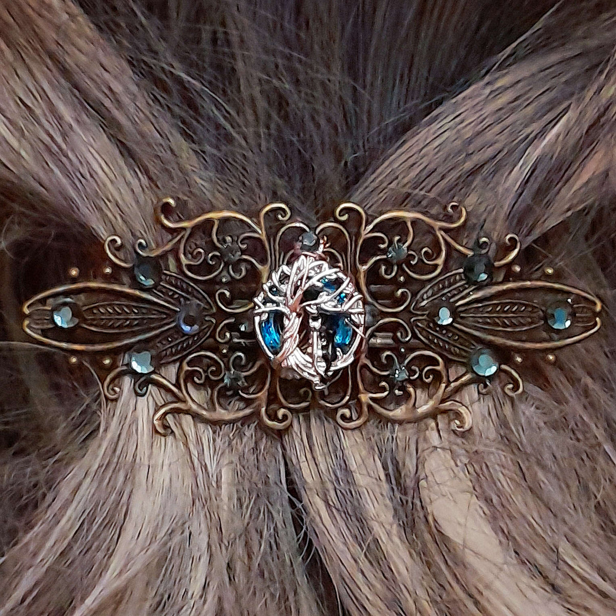 Designer Hairclip Victorian Style - Cats & Tree
