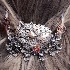 Wolf hairclip flowers boho