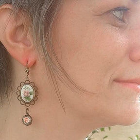 Flower Cameo Dangle Earrings