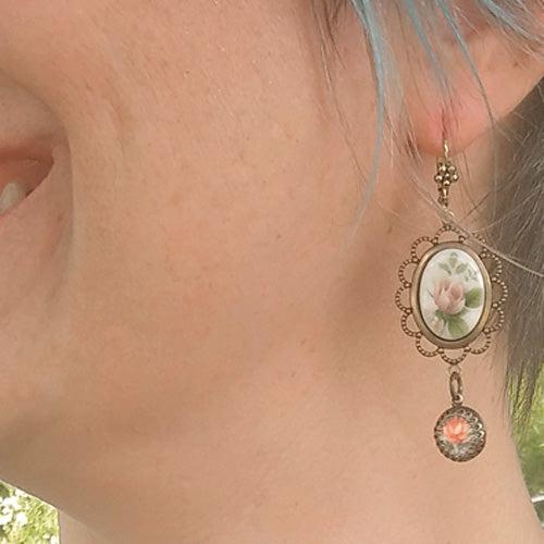 Flower Cameo Dangle Earrings