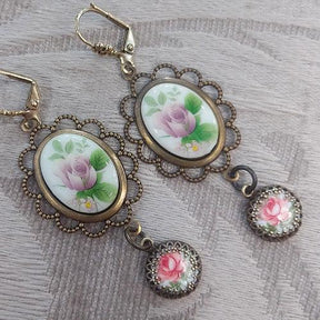 Flower Cameo Dangle Earrings