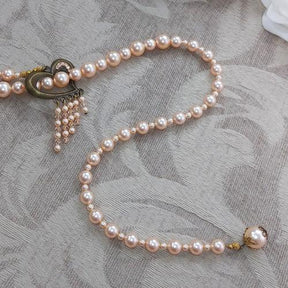 Long Pearl Lariat Heart Necklace