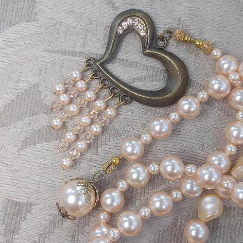 Long Pearl Lariat Heart Necklace