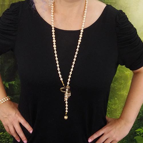 Long Pearl Lariat Heart Necklace