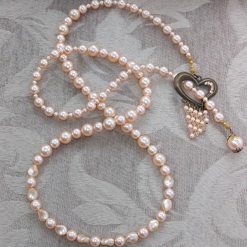 Long Pearl Lariat Heart Necklace