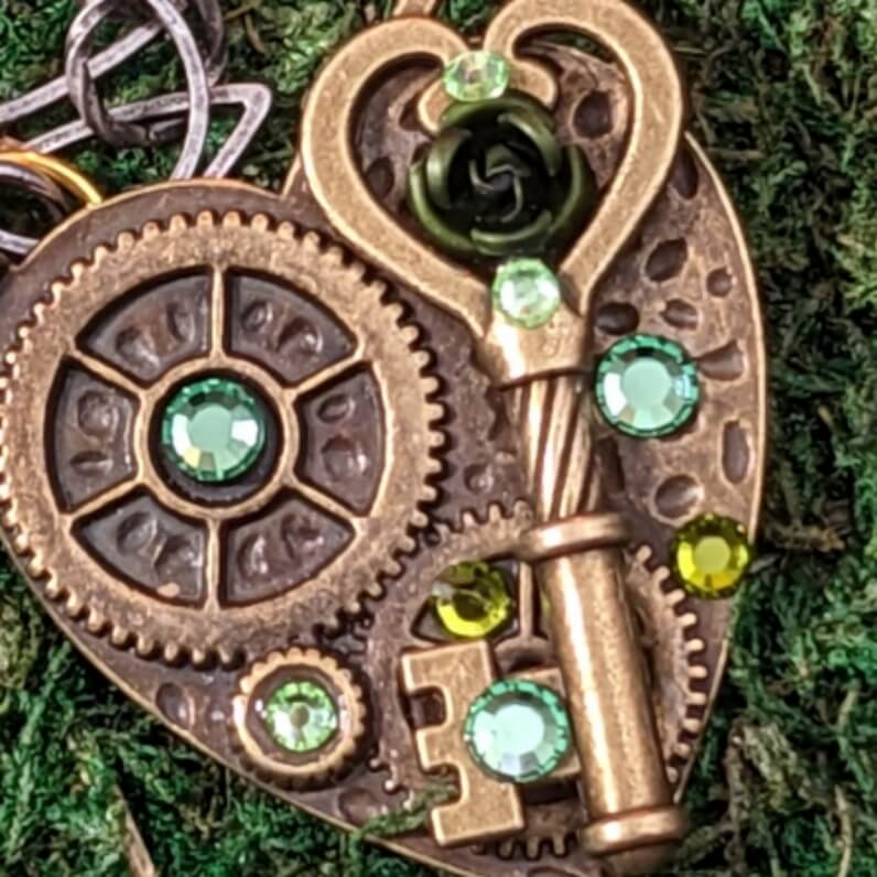 Green Crystal Key Heart Necklace